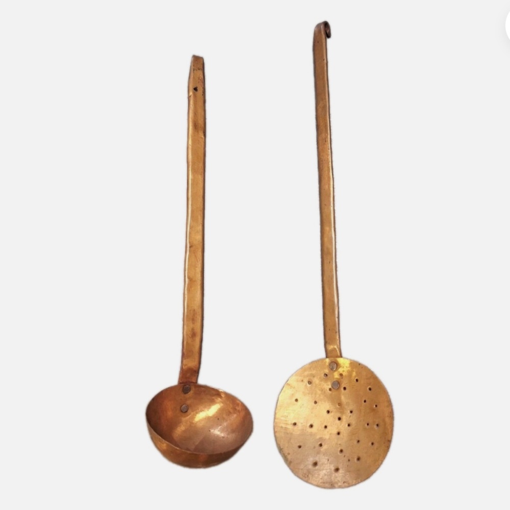 XL Copper Ladle 21" & Copper Sieve Skimmer 24" Hand Forged Rustic